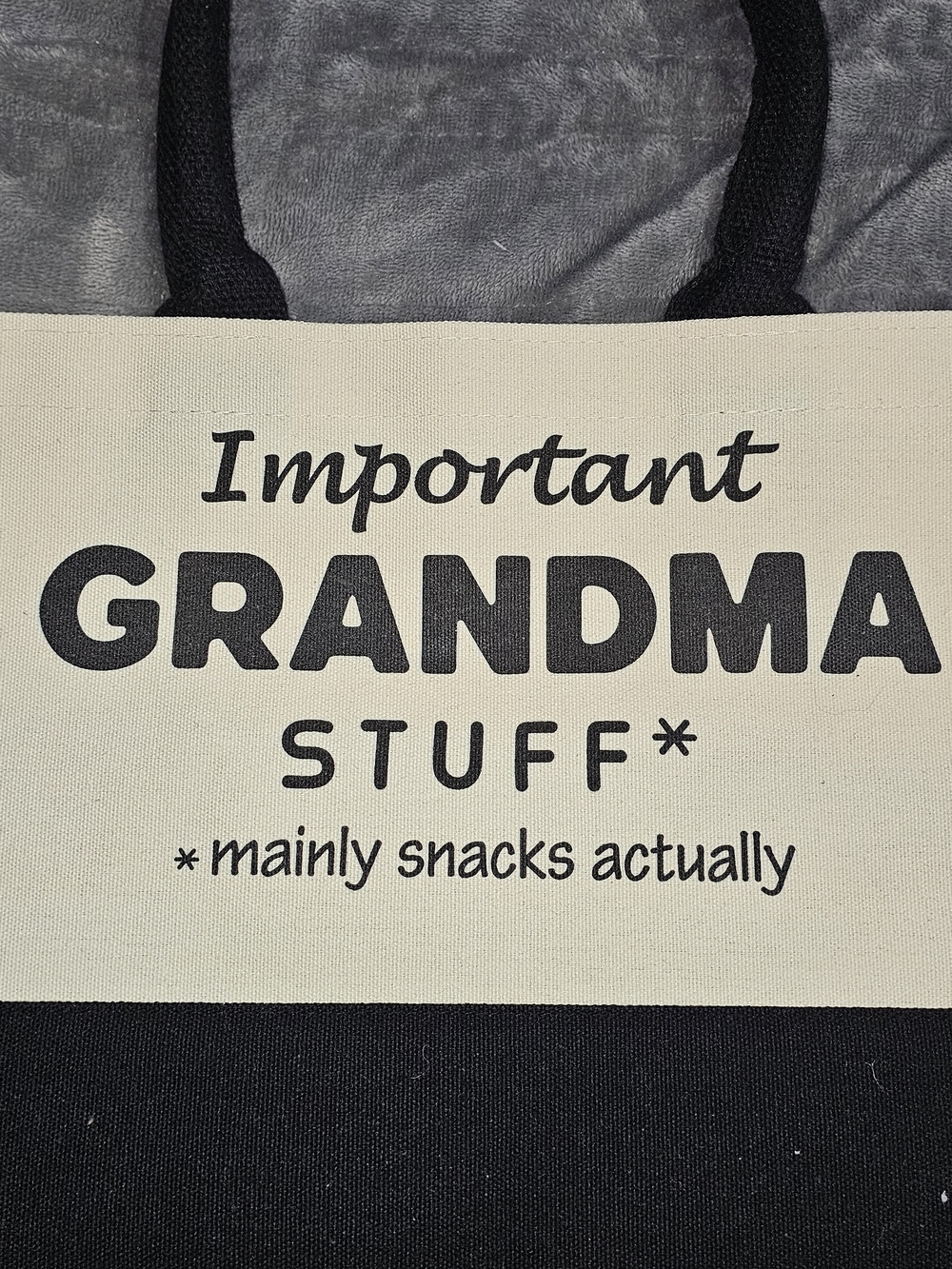 Important Grandma Stuff Canvas Tote - Black & Cream